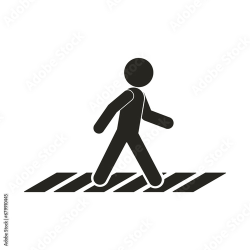 Isolated black pictogram man walking on walk lane, for cross walk of pedestrian walkway line sign