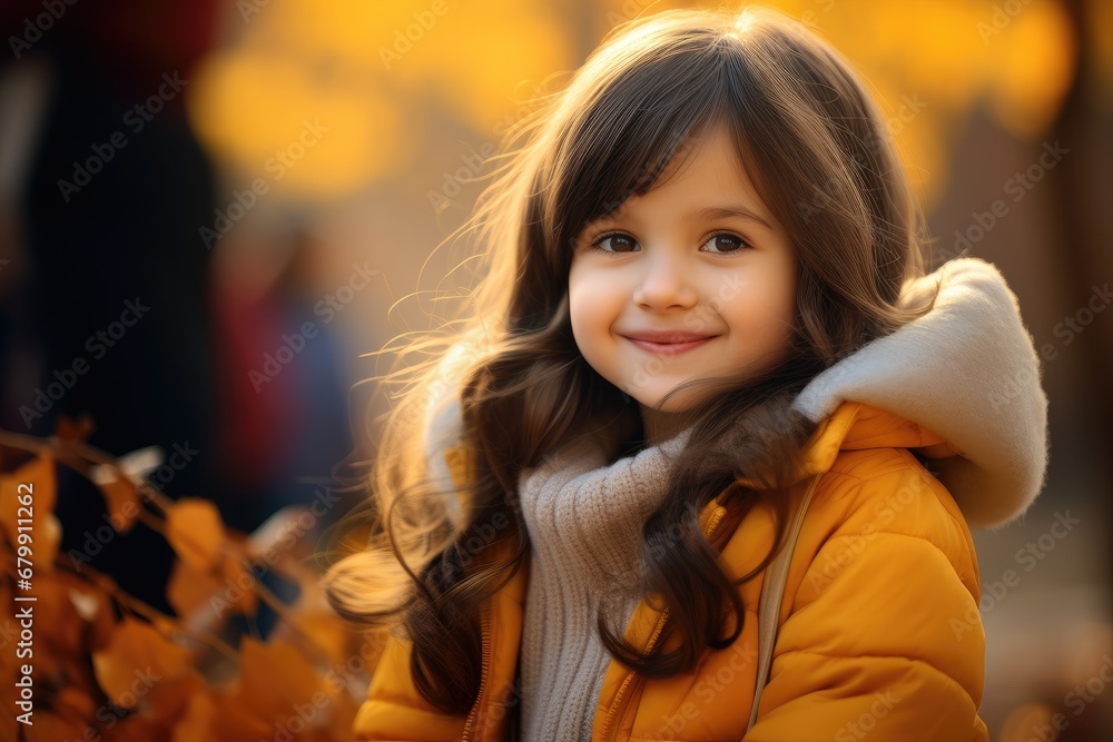 Autumn Innocence: Little Girl Delighting in the Park's Fall Wonderland Autumn Innocence: Little Girl Delighting in the Park's Fall Wonderland