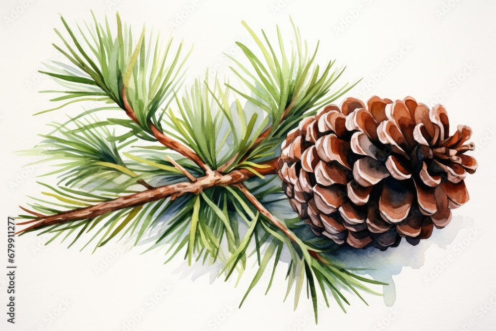 Fototapeta premium watercolor fir cone Watercolor pine cone Hand painted pine branch with cone