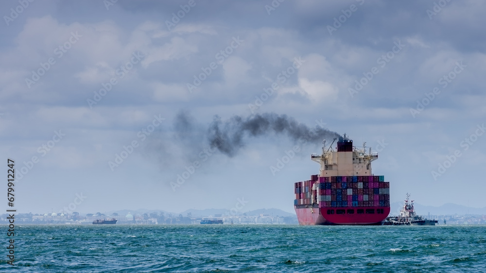 Container ship in export and import business and logistics.