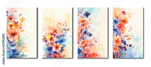 watercolor flower cover with splash background set collection. Abstract illustration for prints, wall art and invitation card, banner, wedding or birthday invitation card.
