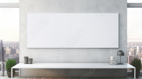 Pusta biała rama do obrazów na ścianie w nowoczesnym biurze photo