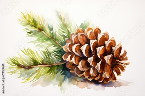 watercolor fir cone Watercolor pine cone Hand painted pine branch with cone