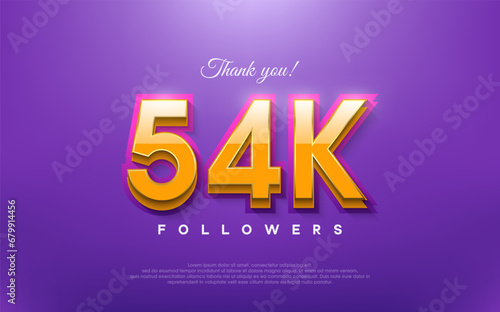 Thank you 54k followers, 3d design with orange on blue background.