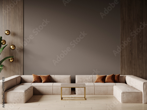 Obraz na plátně Luxury living room in mocha mousse color trend 2025