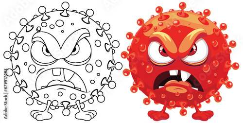 Red Germ Virus Monster Cartoon Character