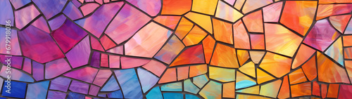 Stained glass with a beautiful rainbow-colored grid pattern, for wallpaper, 32:9 ratio, 8K