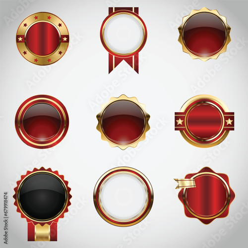Luxury golden red badges and labels. Retro vintage circle badge design