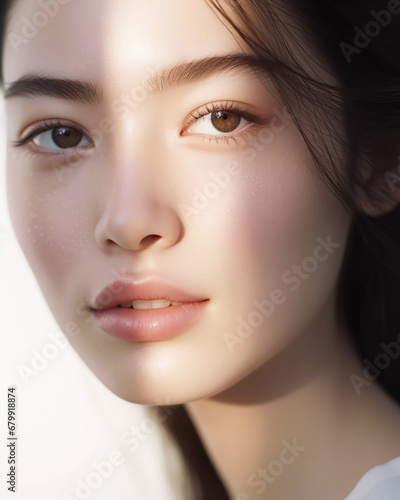 Portrait of beauty asian woman natural glow skin facial closeup
