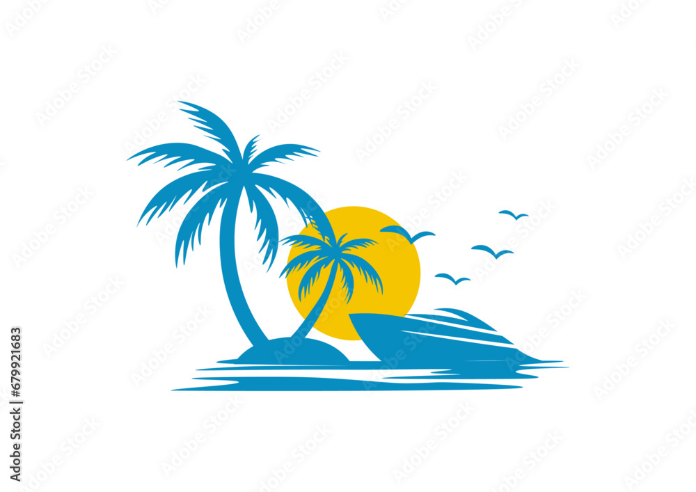 Obraz premium vector logo design of ocean sea water beach summer sailing tourism for travel,tour, yacht, hotel ship, hospitality in the sea business