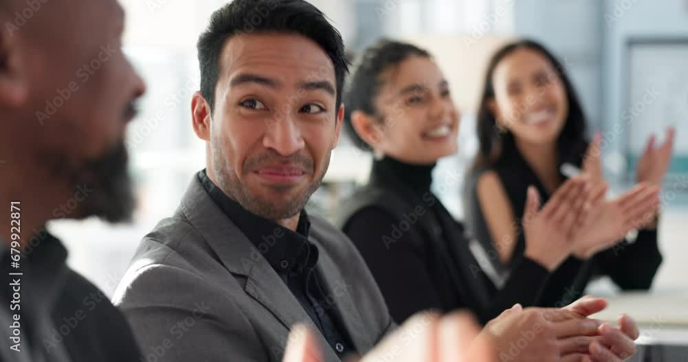 Business people, applause and meeting celebration with support or thank you for achievement, praise or promotion. Professional group, men and women clapping for news, congratulations or team success Business people, applause and meeting celebration with support or thank you for achievement, praise or promotion. Professional group, men and women clapping for news, congratulations or team success