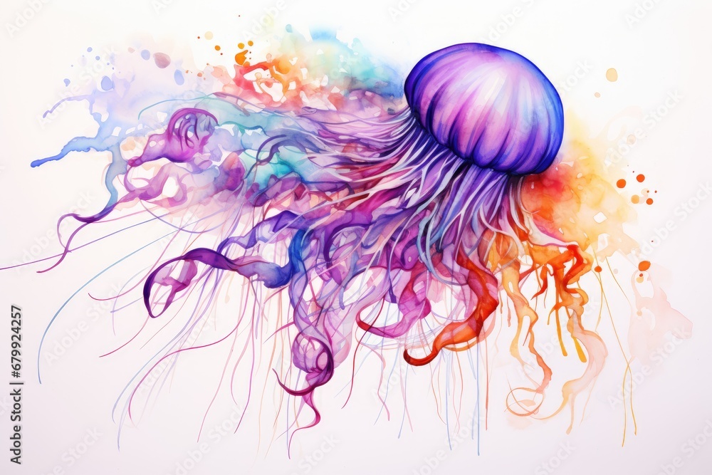 Fototapeta premium watercolor Jellyfish Ocean Water Jellyfish watercolor illustration. Medusa painting