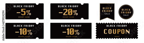 ブラックフライデーセールに使える黒と金のクーポンベクターデザイン素材セット2