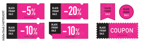 ブラックフライデーセールに使えるピンクと黒のクーポンベクターデザイン素材セット2