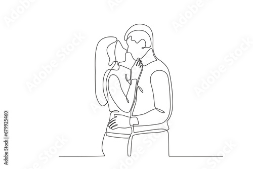 A woman and her boyfriend hug intimately. National hugging day one-line drawing