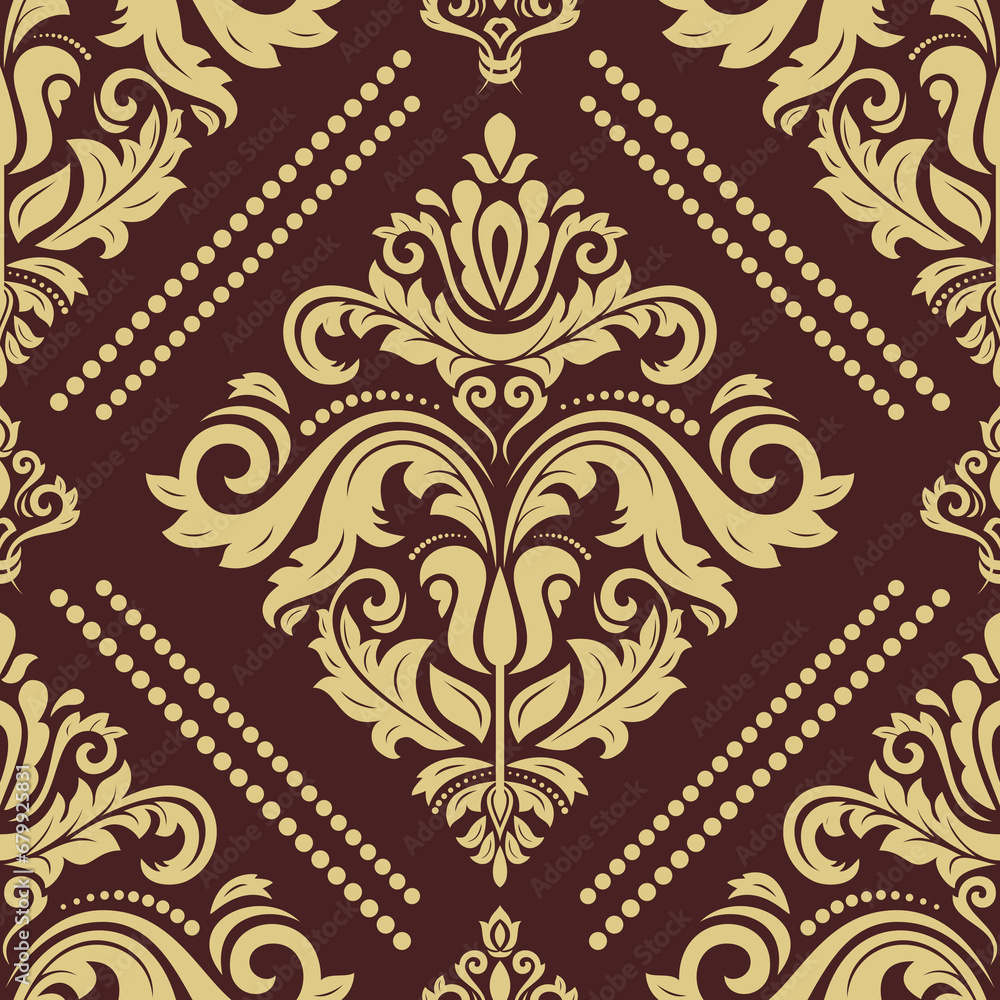 Classic seamless pattern. Damask orient brown and golden ornament. Classic vintage background. Orient pattern for fabric, wallpapers and packaging