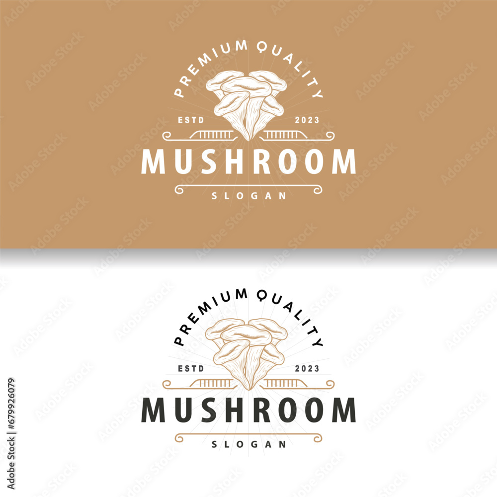 Obraz premium Mushroom Logo, Simple Minimalist Retro Plant Silhouette Plantation Design Business Brand