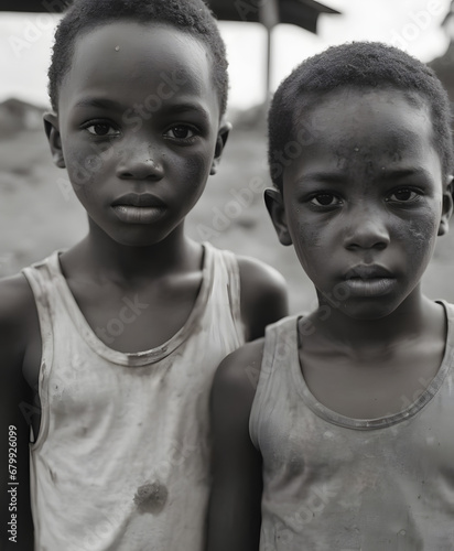 Portrait of Two Young Individuals in a Narrow Alley Reflecting the Severity of Childhood in Underprivileged Environments, with Evident Signs of Socioeconomic Challenges and the Need for Humanitarian A