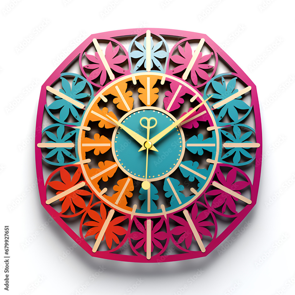 Rusty colored wooden wall watch on white background, Daylight Saving Time (DST). Wall Clock going to summer time (+1). Turn time forward. clock isolated


