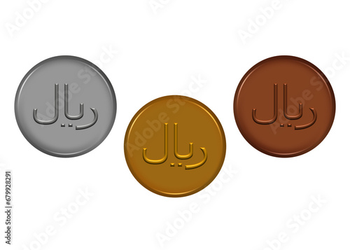 set coin Riyal currency 3D 