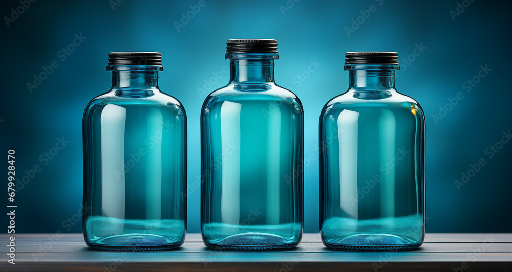 Blue glass bottles isolated Blue glass bottles isolated