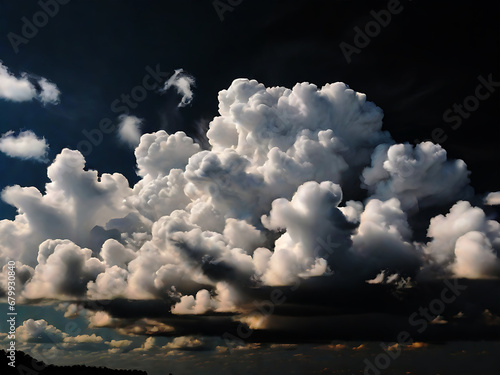 Realistic photo of white clouds with a black background (ID: 679930840)