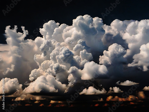 Realistic photo of white clouds with a black background (ID: 679930849)