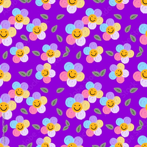 Seamless cartoon pattern cartoon joints smiling flowers popular fashion art learning materials children's work children's T-shirts repeat cute doodle art fabric pattern background paper
