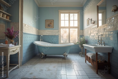 Modern and simple bathroom interior  suitable for catalog cover photos in magazines or advertisements. Generative AI