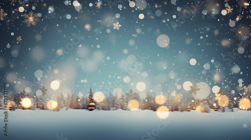 scenery of christmast holiday with pine tree, snow background