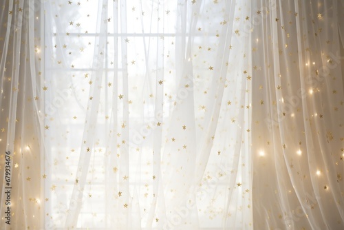 airy style curtains, shimmering light white gold, splendor, stars, confetti amazing background