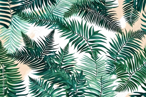 Tropical fern leaves pattern background. Generative AI.
