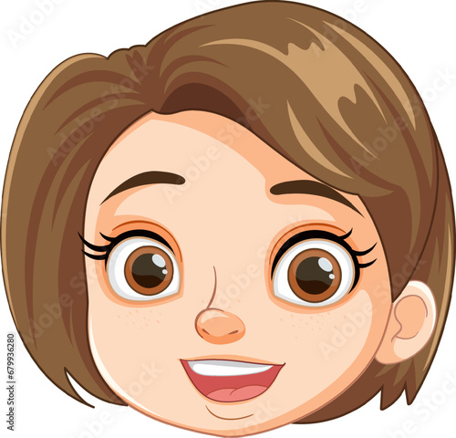 Happy Smiling Beautiful Girl with Brown Hair and Blue Eyes