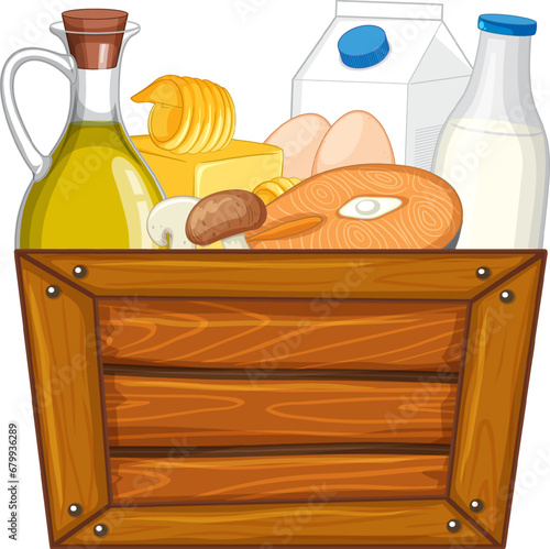Assorted Food Products in Wooden Crate