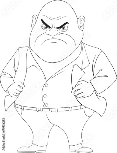 Grumpy Bald Middle-Age Mafia Man Cartoon Character
