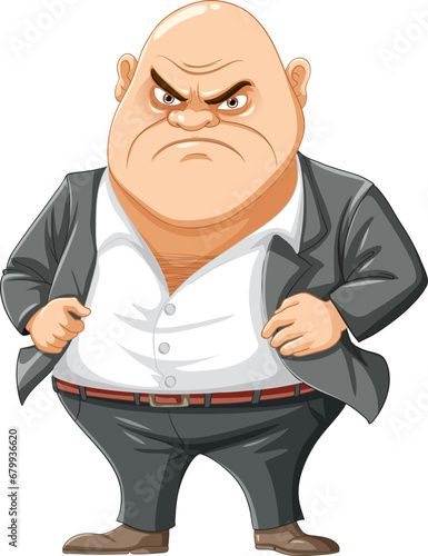Grumpy Bald Middle-Age Mafia Man Cartoon Character