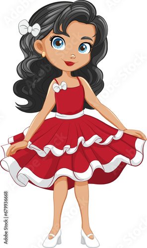 Adorable Cartoon Girl in Fancy Cocktail Party Dress