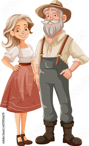 Happy Couple of Farmers in Cartoon Style