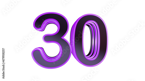 Purple glossy 3d number 30