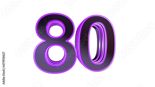 Purple glossy 3d number 80