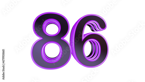 Purple glossy 3d number 86