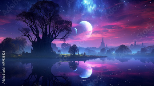 landscape with moon HD 8K wallpaper Stock Photographic Image 