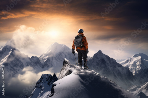 Sportman playing snowboard on the mountain © Golden House Images