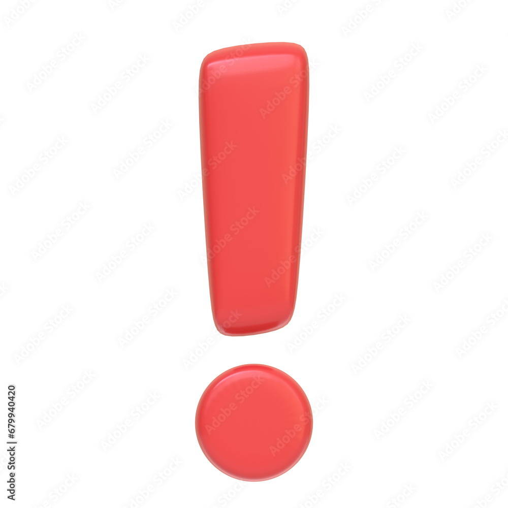 Red exclamation mark isolated on white background. 3D icon, sign and symbol. Cartoon minimal style. Front view. 3D Render Illustration Red exclamation mark isolated on white background. 3D icon, sign and symbol. Cartoon minimal style. Front view. 3D Render Illustration