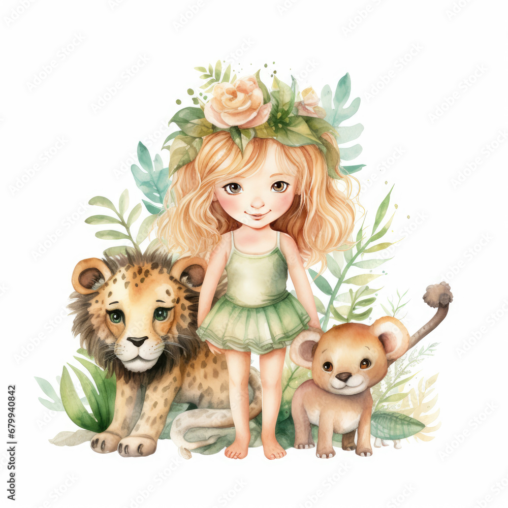 Safari Animal set little fairie in colorful dresses Illustration, Generative Ai Safari Animal set little fairie in colorful dresses Illustration, Generative Ai