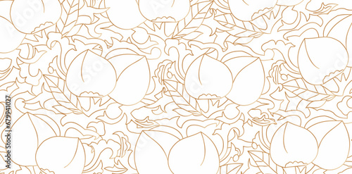 vector illustration Seamless pattern peach fruit and leaves on isolated a white background for Fashionable textile, book cover, Digital interface, print design templates material, wedding invitatation