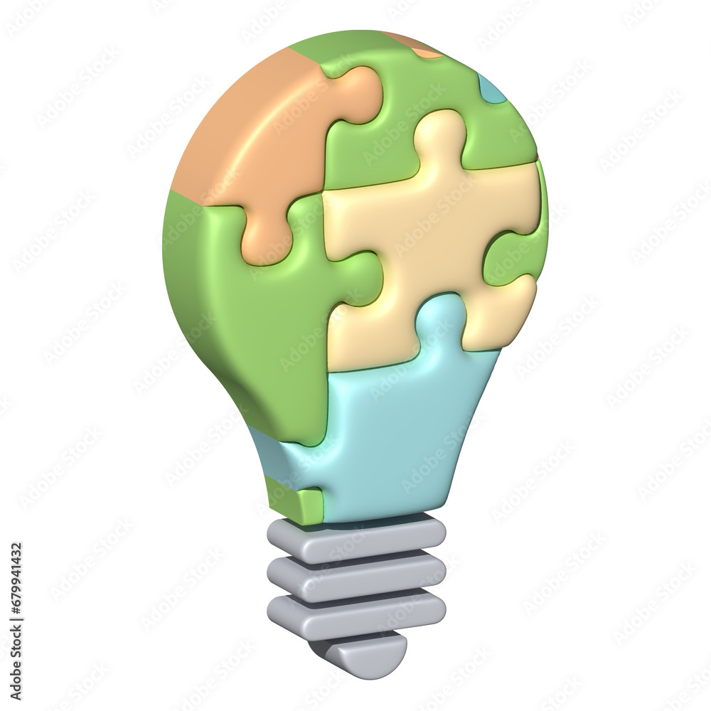 3d illustration of green jigsaw bulb idea icon business concept 3d illustration of green jigsaw bulb idea icon business concept