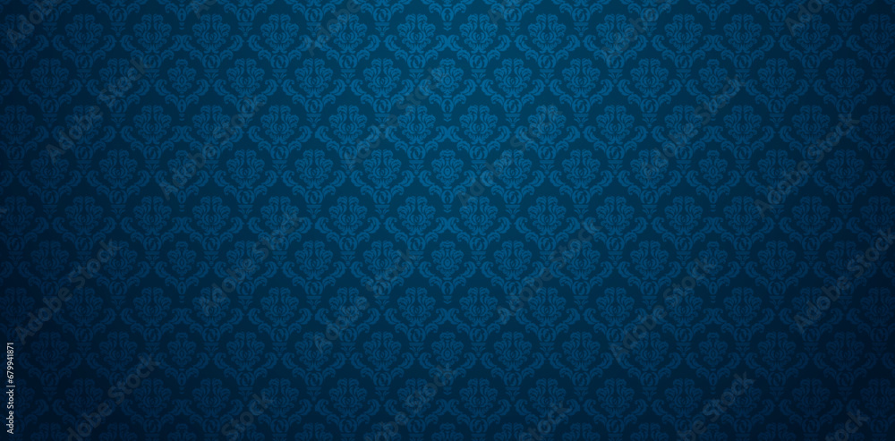 vector illustration seamlessly patterns dark blue damask wallpaper for Presentations marketing, decks, Canvas for text-based compositions: ads, book covers, Digital interfaces, print design templates