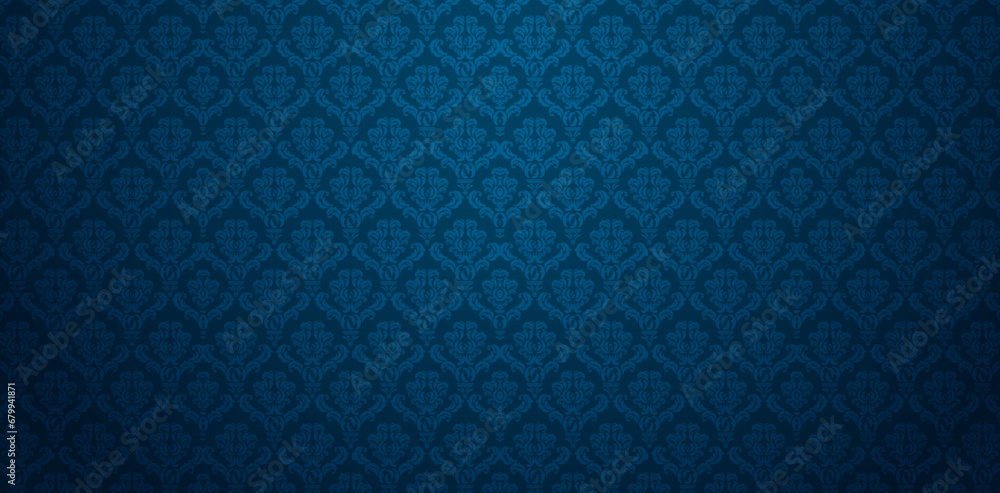 vector illustration seamlessly patterns dark blue damask wallpaper for Presentations marketing, decks, Canvas for text-based compositions: ads, book covers, Digital interfaces, print design templates