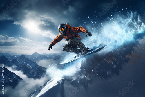 Man playing snowboard on the mountain